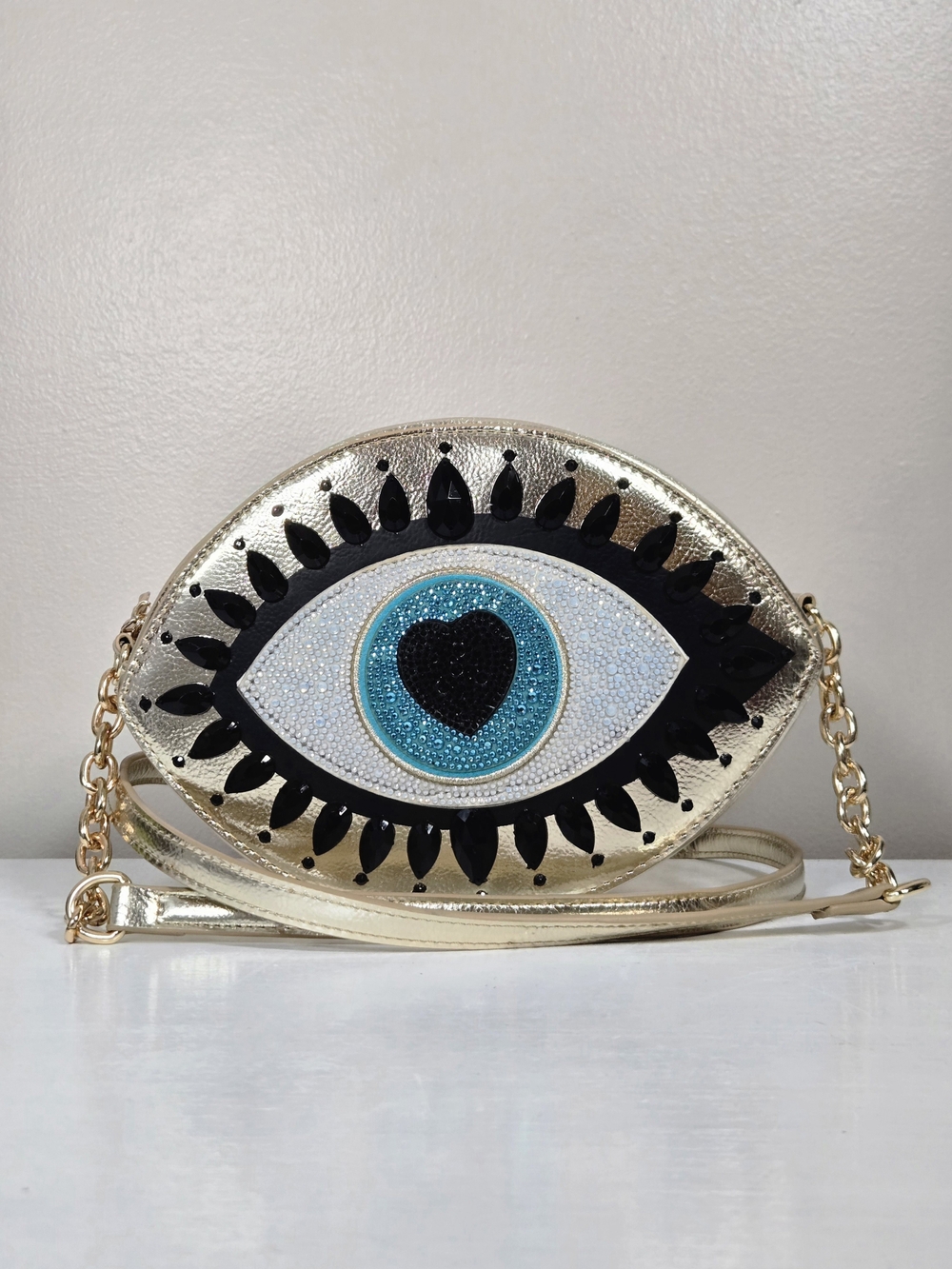 🔥FINAL💲⬇️💛🧿💛 Betsey Johnson Women's Eyes Have It Gold Crossbody, OS ~ VGUC - Picture 12 of 16